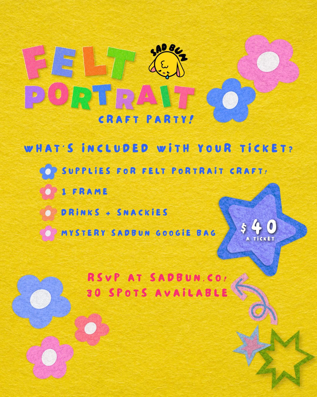 Felt Portrait Craft Event - 1 TICKET