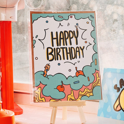 Blue Cake Birthday Greeting Card