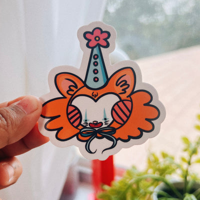 CLOWN CAT STICKER - ORANGE
