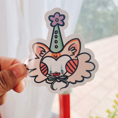 CLOWN CAT STICKER - ORANGE + WHITE