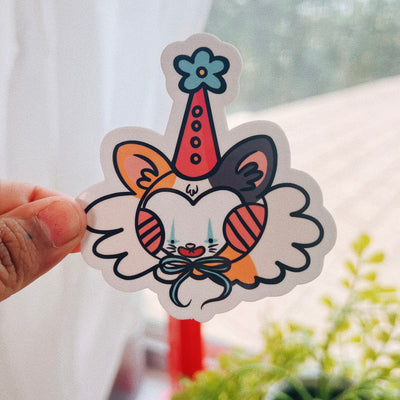 CLOWN CAT STICKER - CALICO
