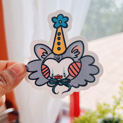 CLOWN CAT STICKER - GREY